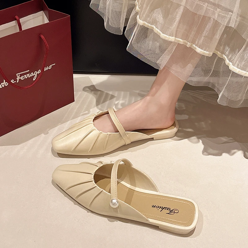 法式小香风包头半拖鞋女夏外穿2025新款夏季度假海边配裙子穆勒鞋