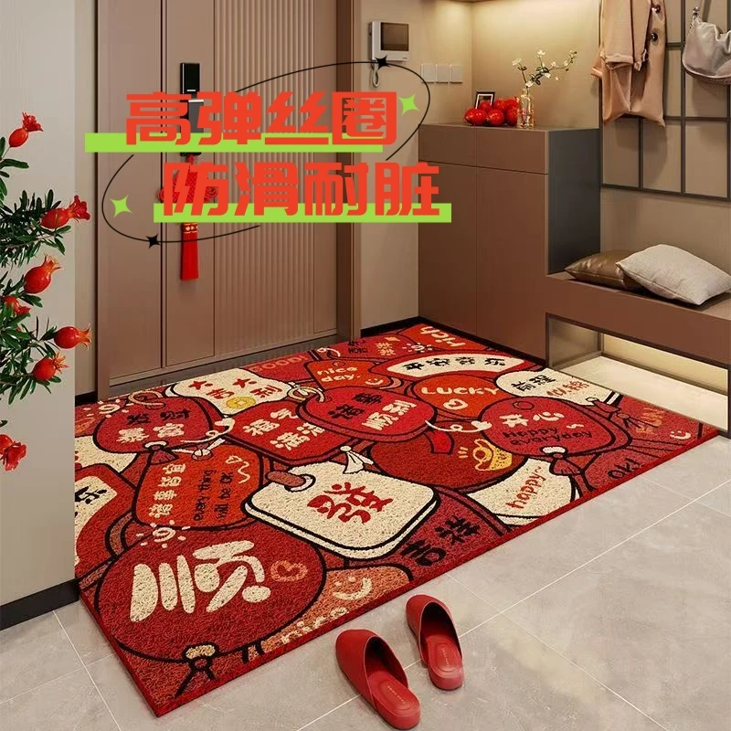 发财如意地垫家用门口红色喜庆入户门垫防滑耐脏丝圈脚垫免洗地毯
