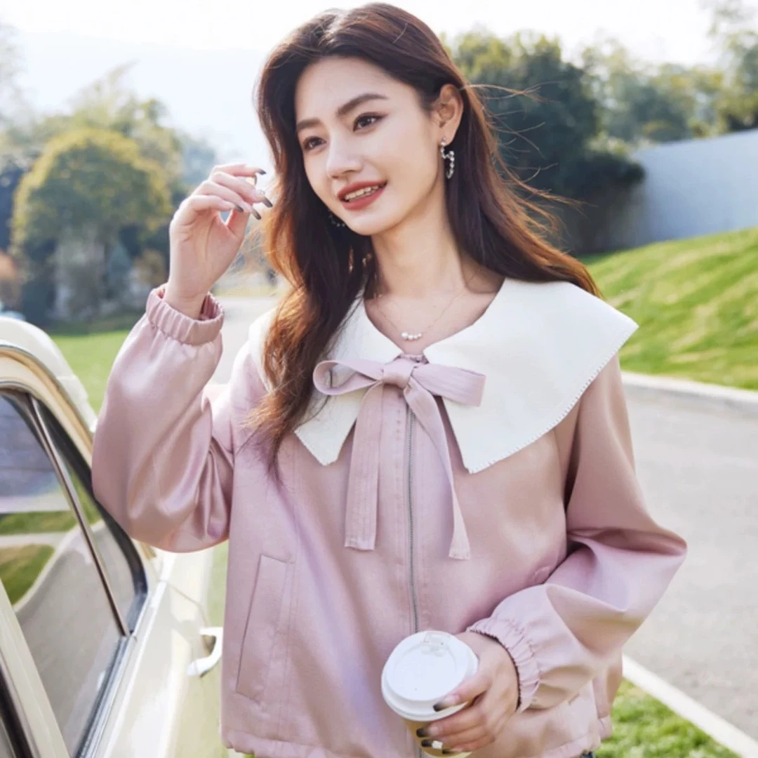 KS001长袖娃娃领防风秋季短外套甜美学院风