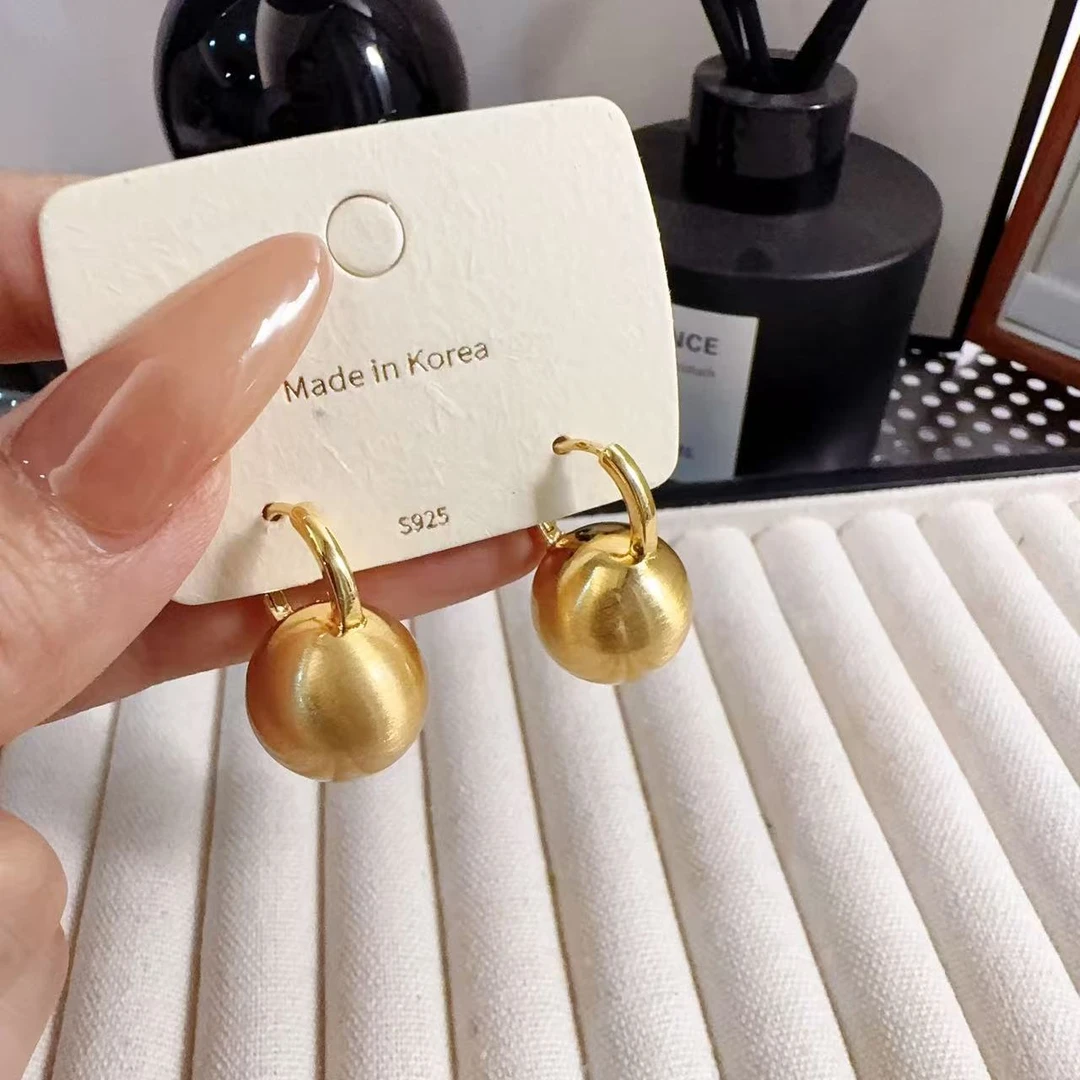 铜合金耳饰 【拉丝圆球】轻奢高级感拉丝圆球耳扣设计耳饰 S35