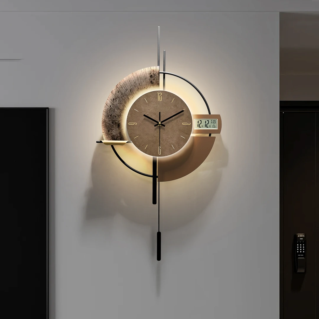 现代简约万年历挂钟客厅装饰格栅墙钟表高级感时钟2025年新款挂表