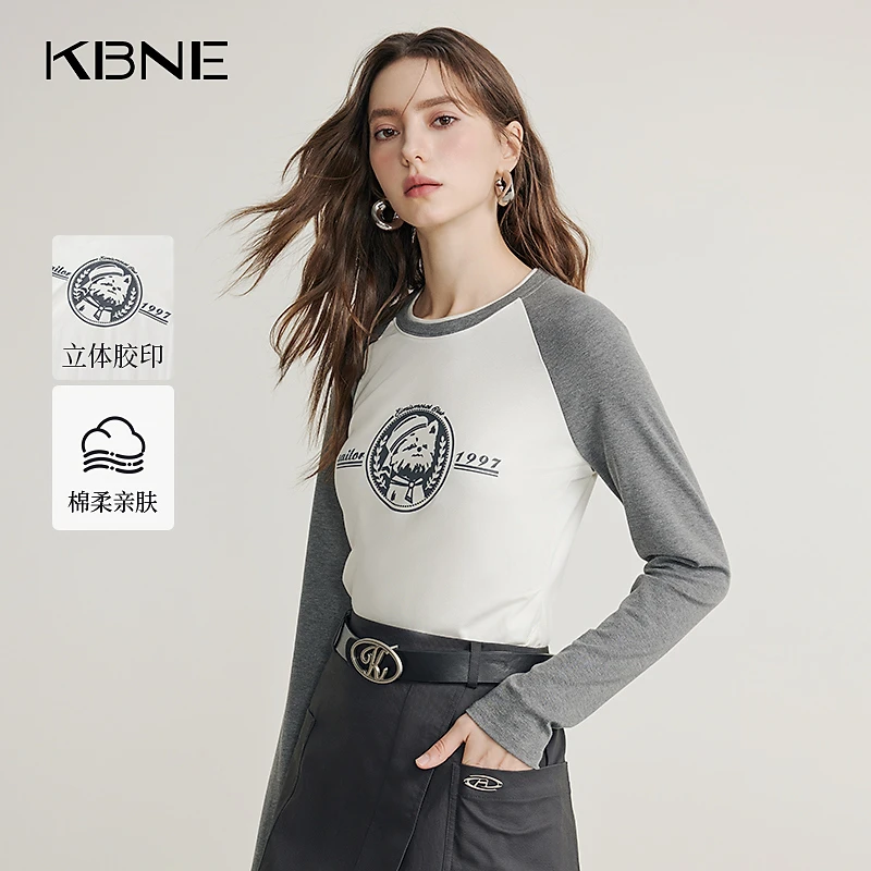 KBNE内搭洋气打底衫2025新款假两件白色长袖t恤百搭美式精致上衣
