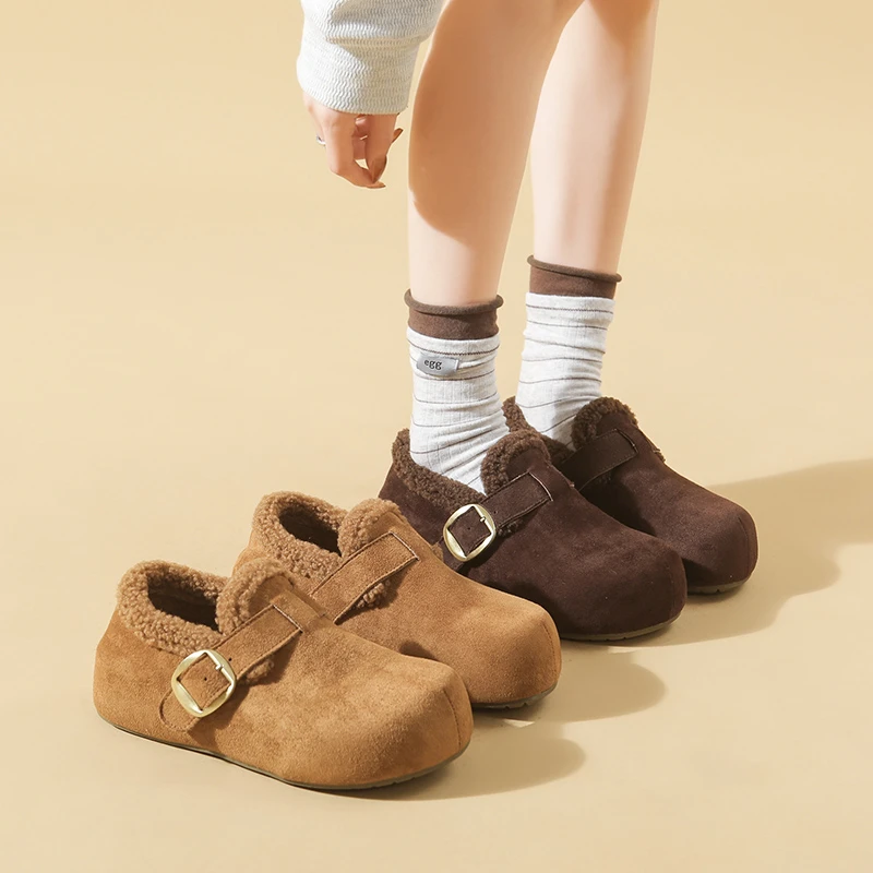 【品牌】勃肯鞋2025秋冬复古全包圆头保暖时尚休闲鞋舒适防滑638-2