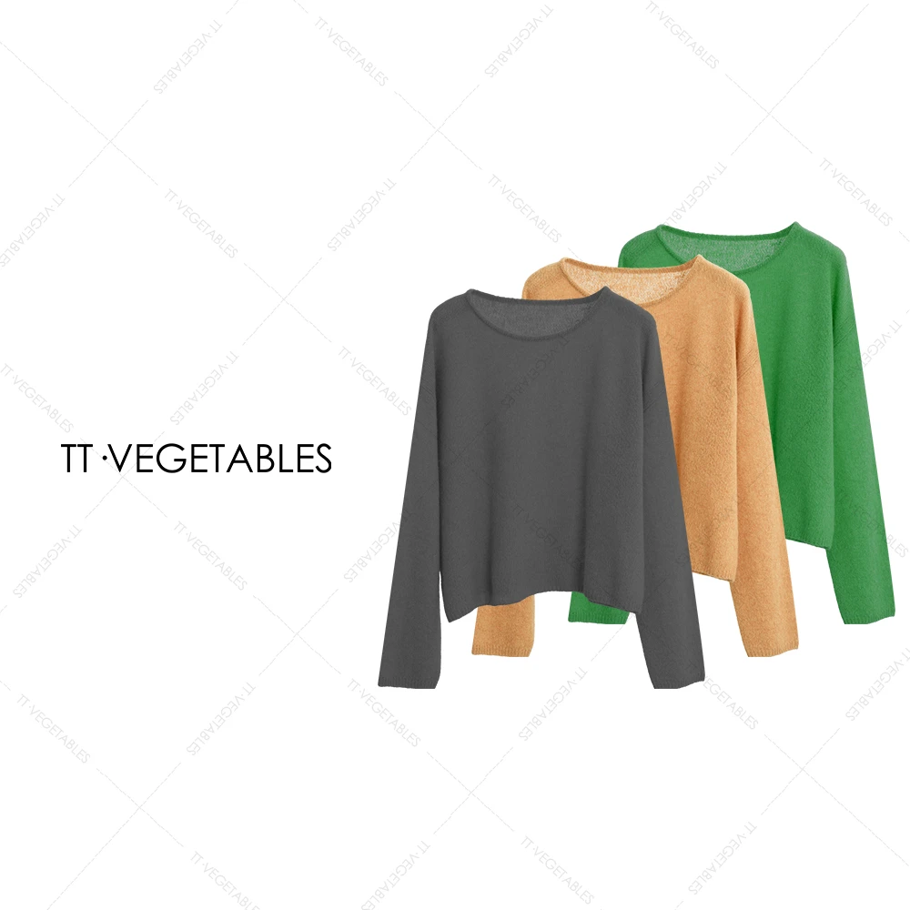 TT・VEGETABLES【序白】泥金 绵羊毛混纺毛衣打底衫圆领上衣521703