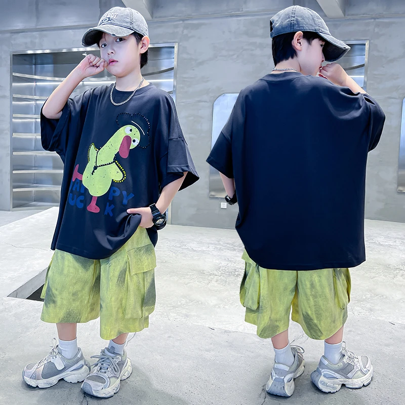 男孩夏季套装8-15岁潮款男童夏装2025新款中大童宽松大码胖童服装