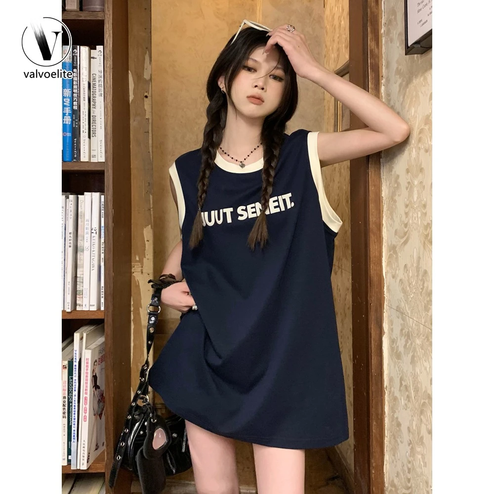VALVOELITE无袖t恤女款背心外穿设计感撞色夏季宽松韩版运动上衣