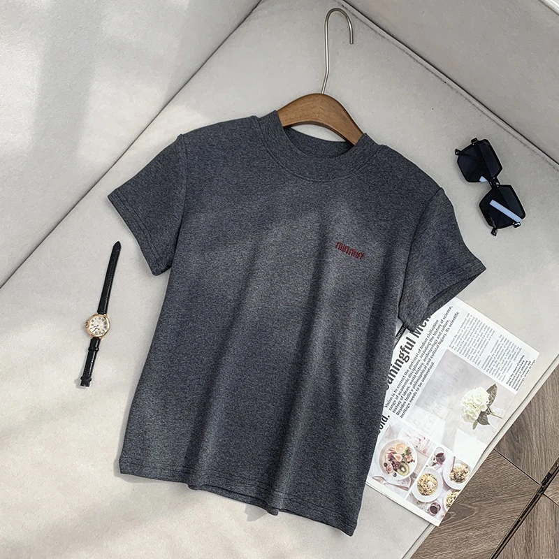 【南油子宸】设计感气质百搭字母圆领显瘦短袖T恤打底衫800306