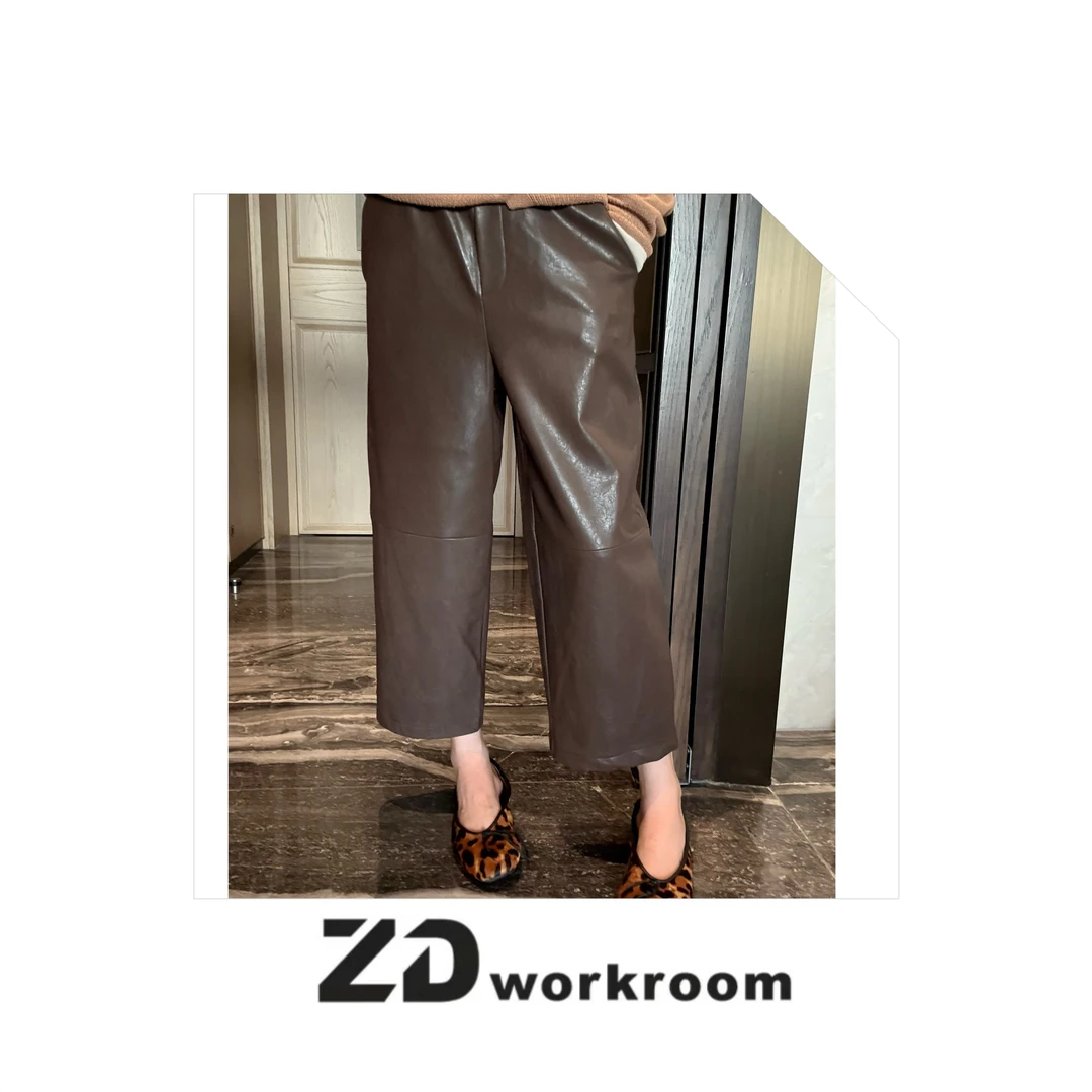 【Z.D/WORKROOM】时髦精系列水洗蛋白皮松紧腰直筒宽松阔腿九分裤