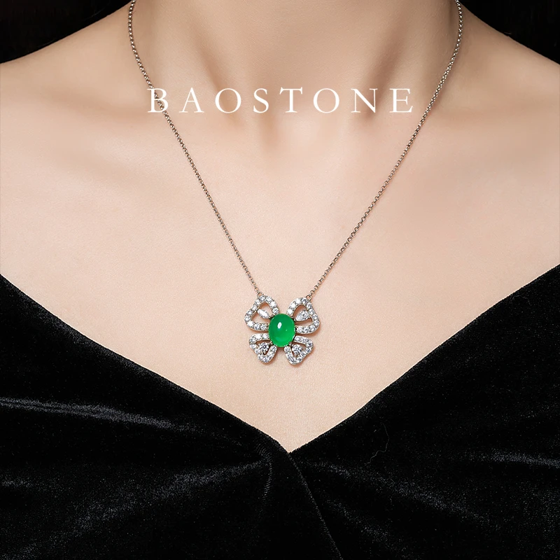 BAOSTONE 坠链均925银合成锆石 【绿髓蝴蝶项链】春季高级百搭T134
