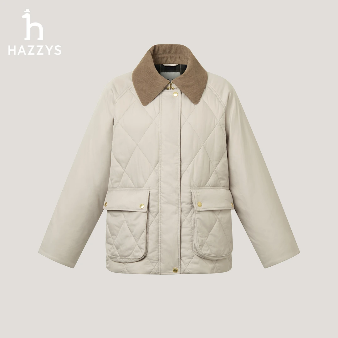 【商场同款】HAZZYS哈吉斯女士秋冬季巴恩风棉服时尚休闲棉衣外套