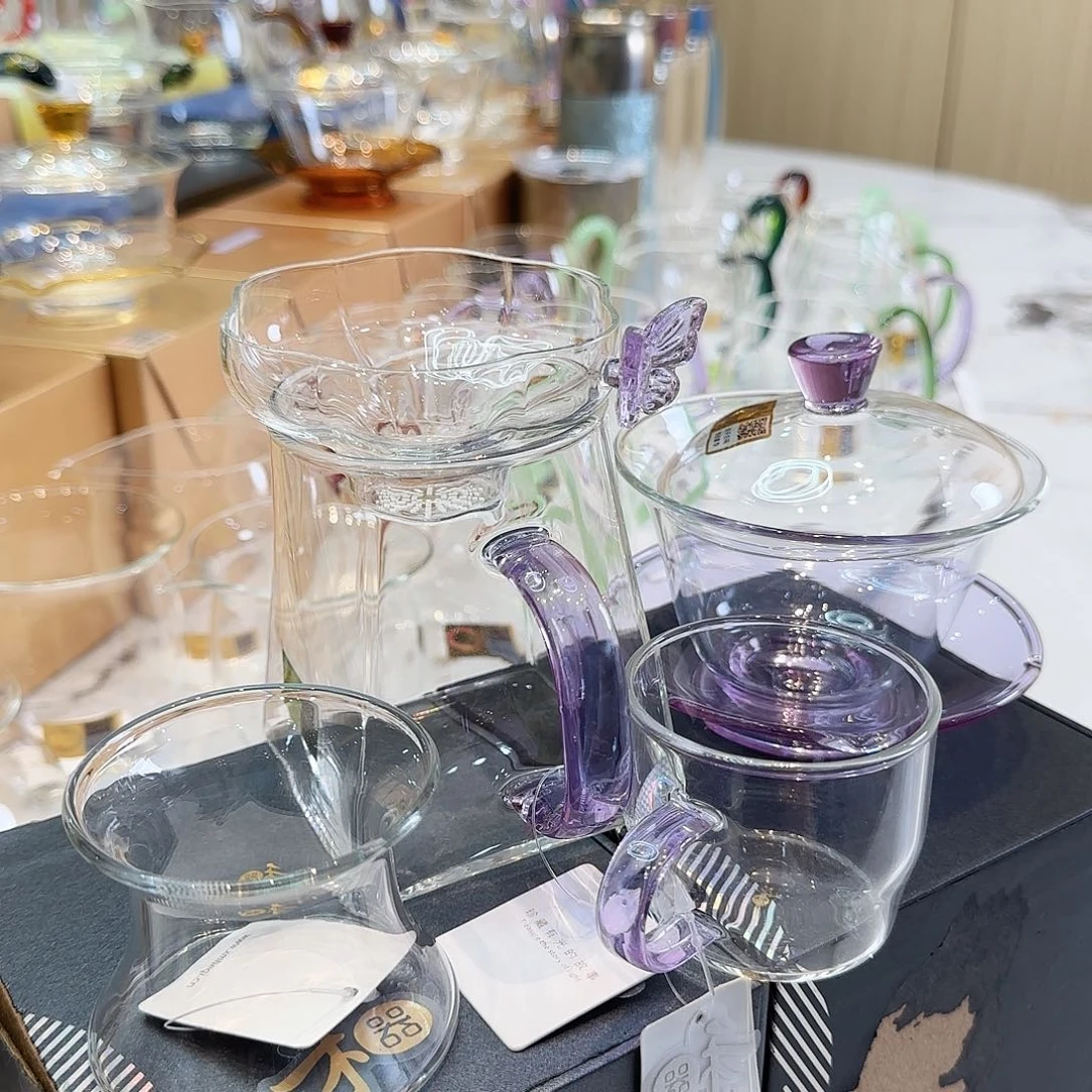 浅紫色荷叶盖碗➕瀚然浅紫➕蝶梦茶漏➕清尚浅紫主人杯一只