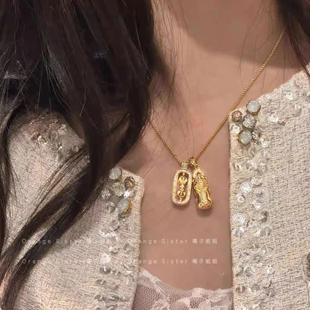 铜合金吊坠 暴富钻貔貅金刚杵叠戴吊坠项链女高级感锁骨链