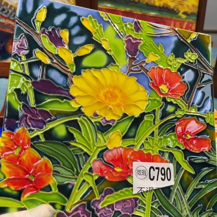 陶瓷水**兰非遗手工，三彩瓷板画