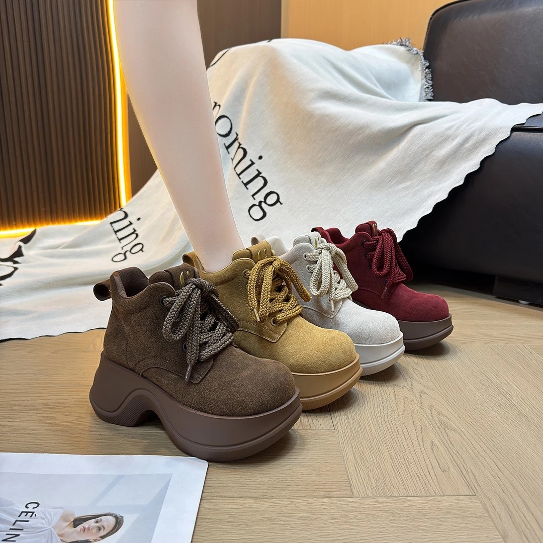 小个子勃肯鞋女2025新款小个子厚底增高8cm休闲复古软底高帮鞋