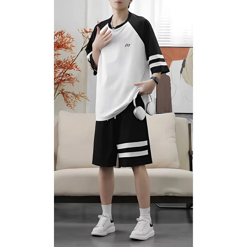【二件套】夏季学生男短袖休闲运动套装青少年韩版潮流ins时尚套装