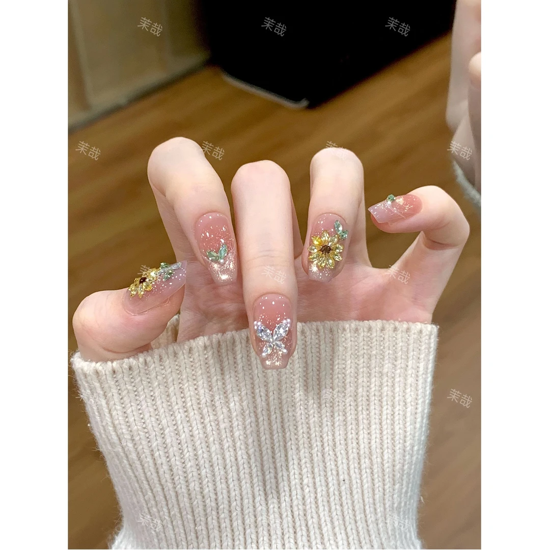茉哉现货W【向阳而生】纯手工定制新款美甲拆卸穿戴甲S0648