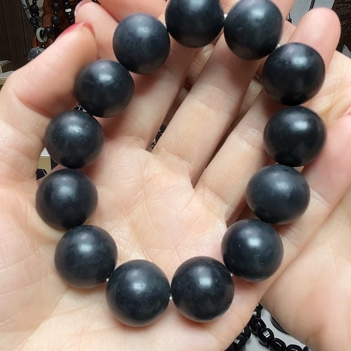 和田玉（墨玉）未镶嵌颈饰卡18圆珠福利款