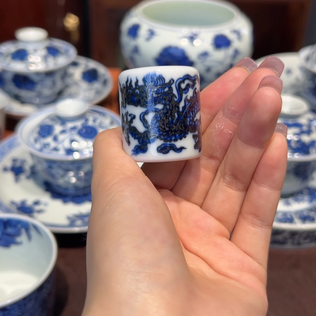 青花雯华堂手绘盖置