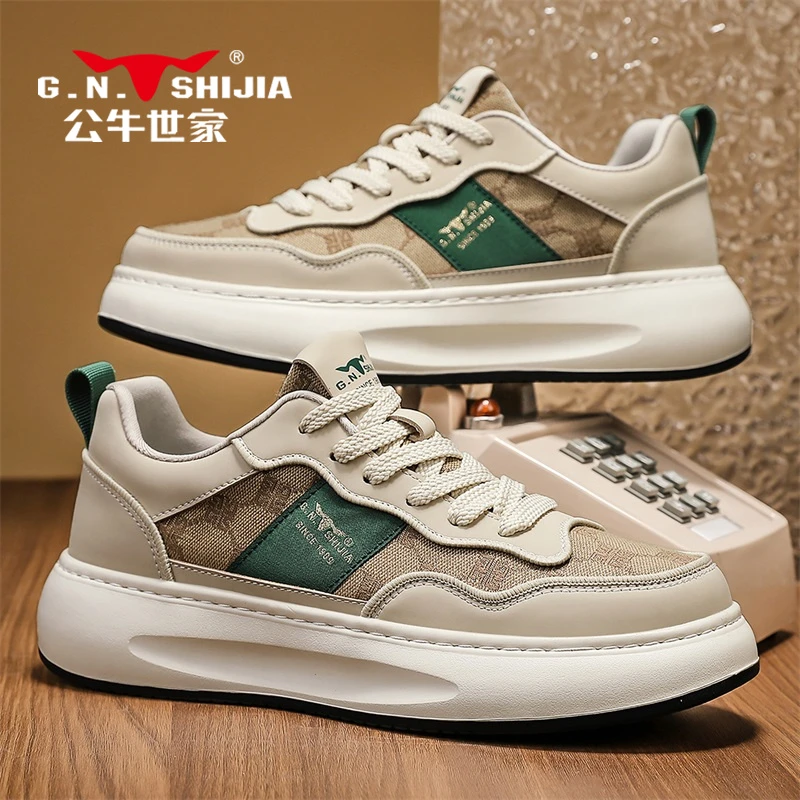公牛世家男鞋2025春季欧洲站小白鞋男士百搭透气厚底运动老爹潮鞋