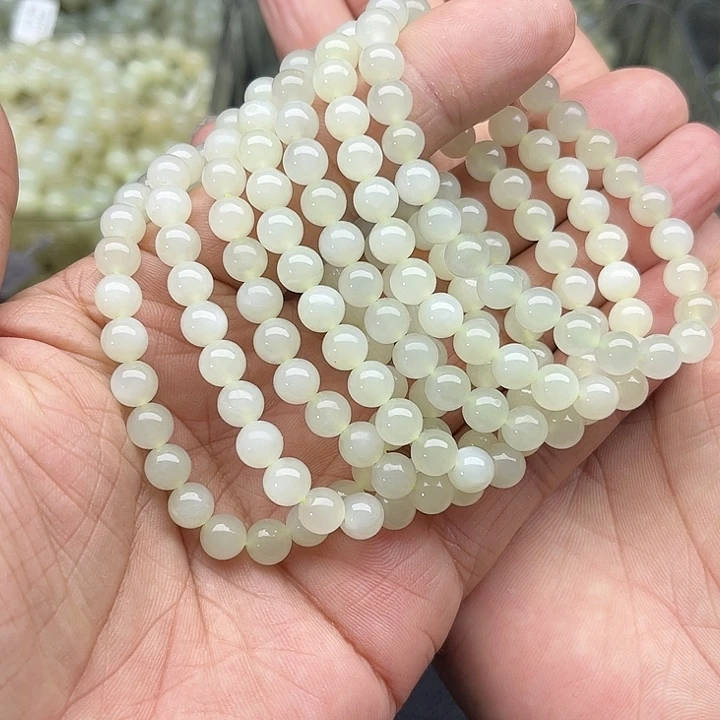 和田玉未镶嵌手链和田玉且末料青白玉手串卡7