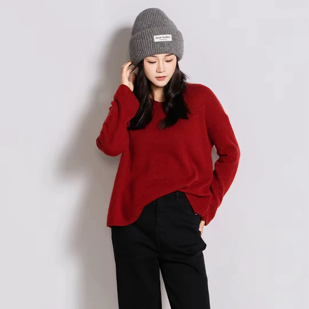 LINGZI/领姿 冬季新款气质V领宽松毛衣711715