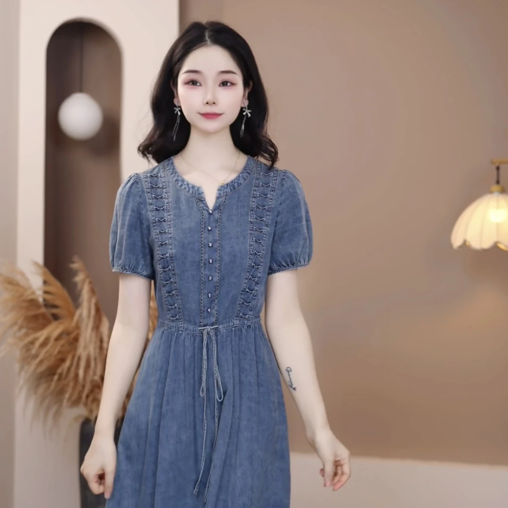 【新款-302】夏季牛仔蓝连衣裙时尚减龄收腰显瘦气质优雅