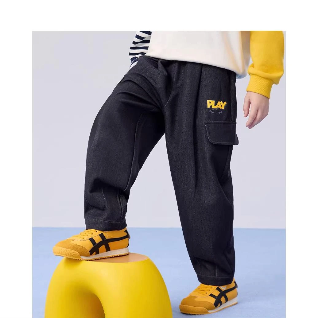 mini童装男童中大童裤子2025春秋新款儿童宽松香蕉阔腿工装裤子