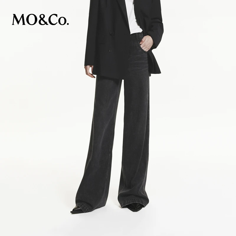 【诗语专属】MOCO秋天丝棉混纺洗磨中低腰及地直筒牛仔裤MBD3JEN003