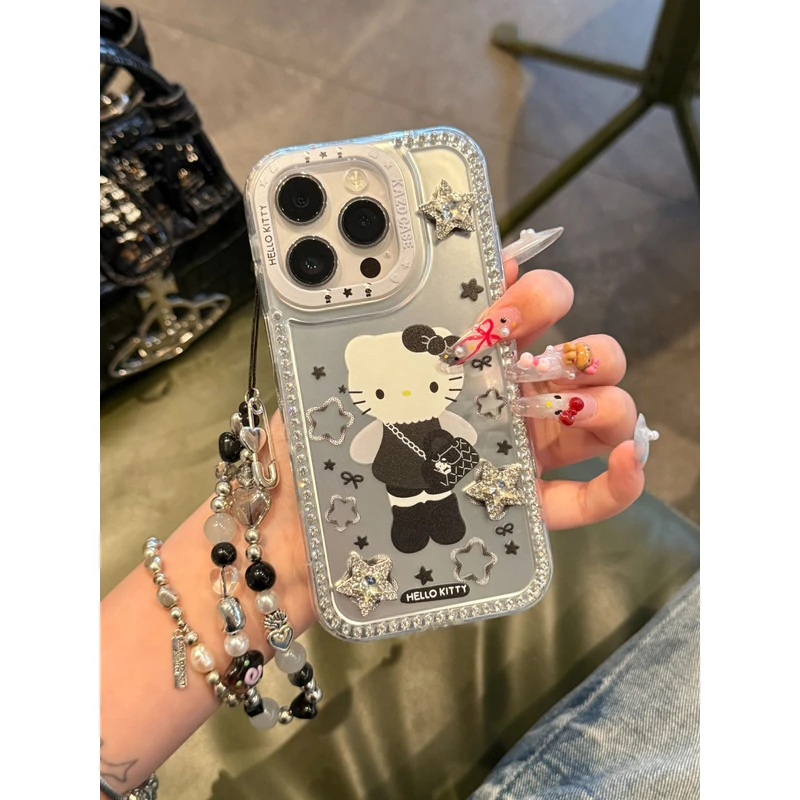 ins日韩星星包包KT边钻荧光壳适用苹果16/15/14/13全包防摔手机壳