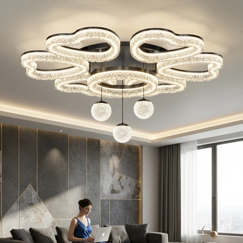 高级冰裂纹客厅吸顶灯花朵造型2025年新款大气客厅餐厅卧室全光谱