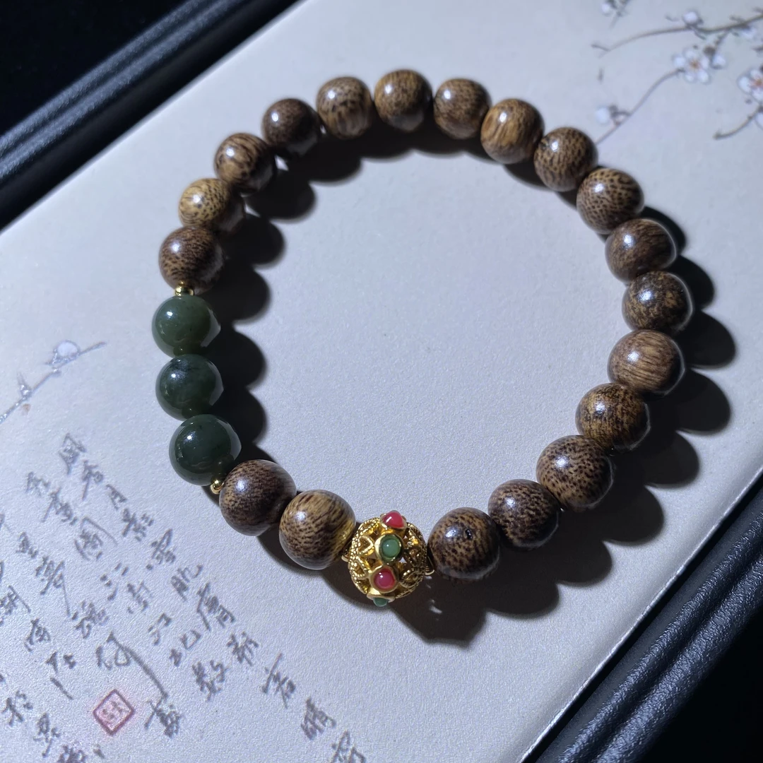 木质手串天然和田玉手串配转运珠手串手链-3054