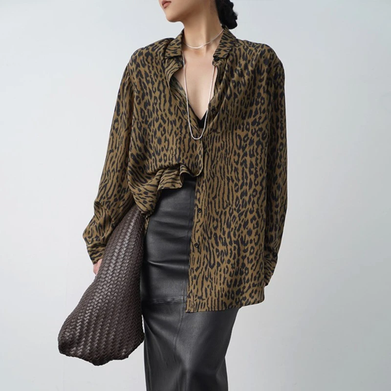 【捡漏不退换】洛哥20974 S/ SS高阶桑蚕丝时尚复古豹纹长袖衬衫