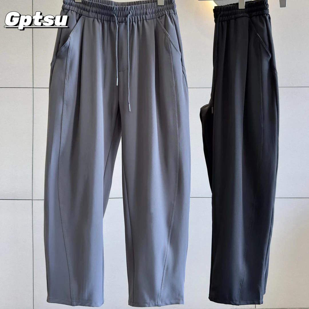 GPTSu简约气质夏薄款冰纱垂感西裤男士微锥立体分割线冰丝休闲裤
