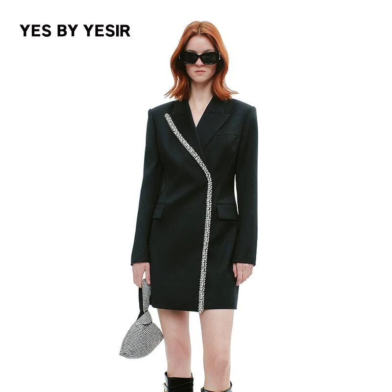 叶谦原创设计师2025年秋新款极夜星河静奢西装连衣裙