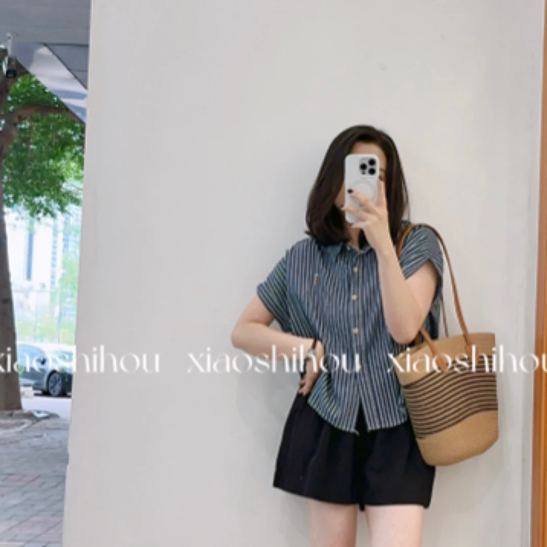 小时候女装店条纹短袖衬衫8040