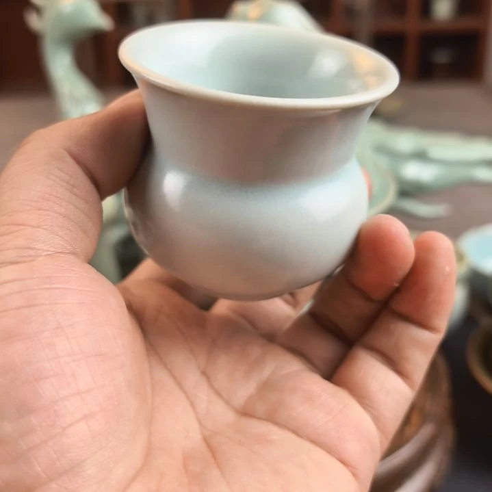 汝州原产地原矿仿古月白主人杯微微瑕
