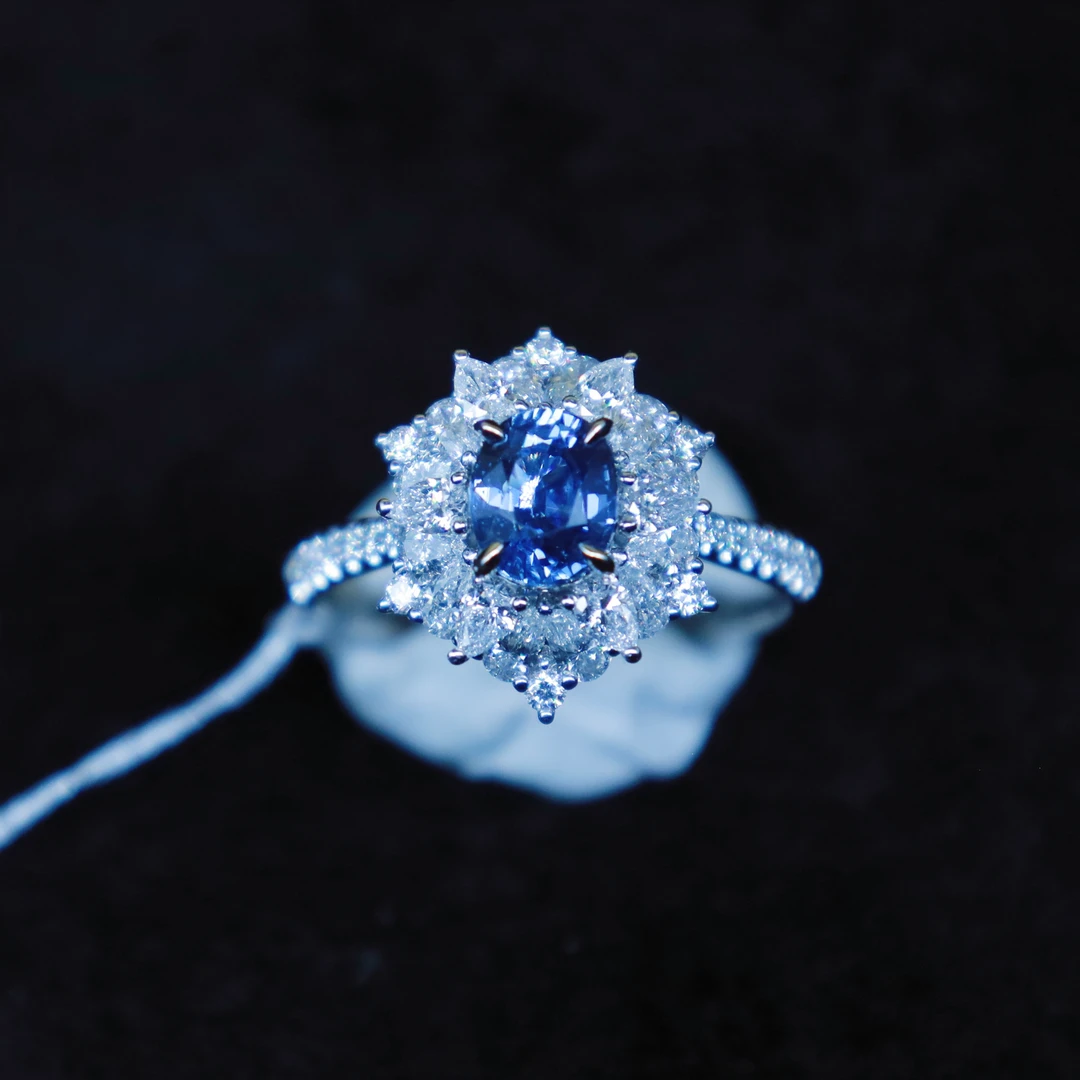 18k金矢车菊心花怒放蓝宝石戒指 约1.10ct S0194-1