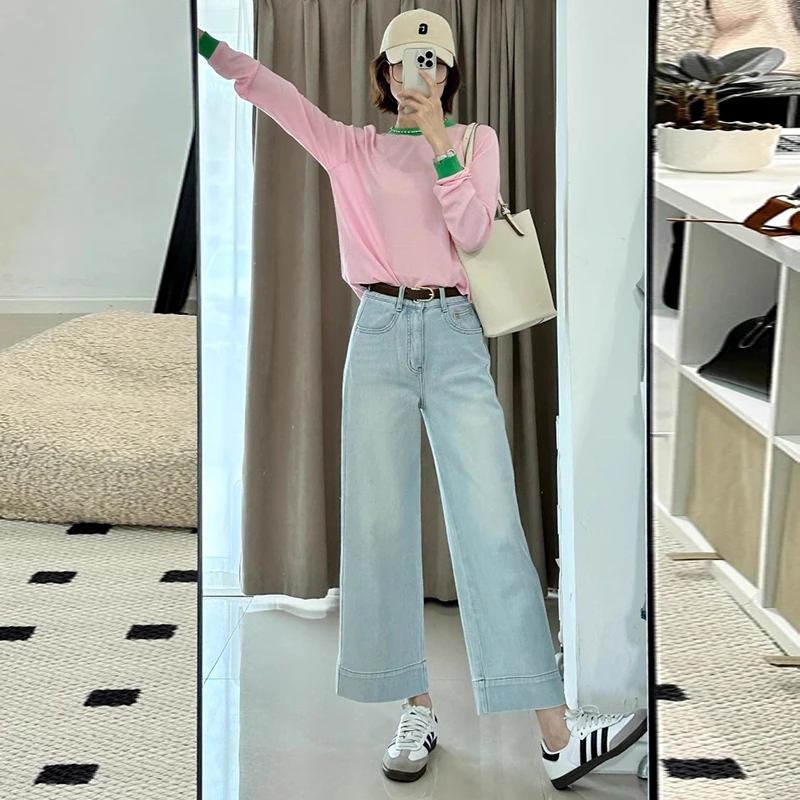 莱赛尔宽松直筒九分牛仔裤女夏季新款高腰显瘦垂感百搭阔腿奶奶裤