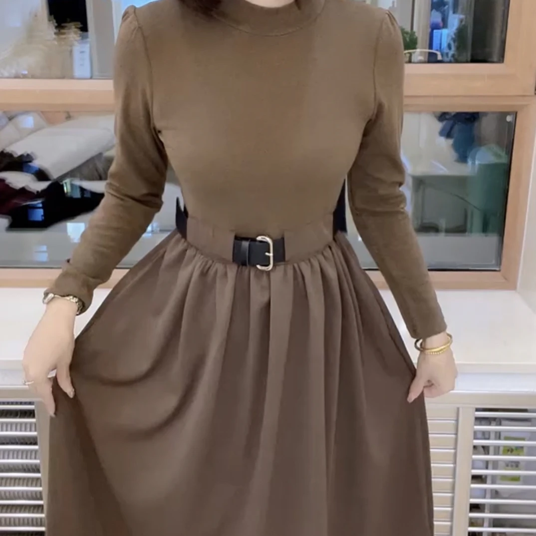 早秋针织拼接轻职风时尚百搭法式气质连衣裙