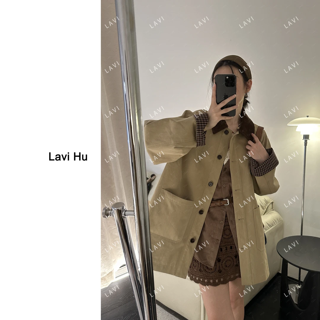 觅咖 100棉 时尚百搭韩系高级撞色拼接外套W3768