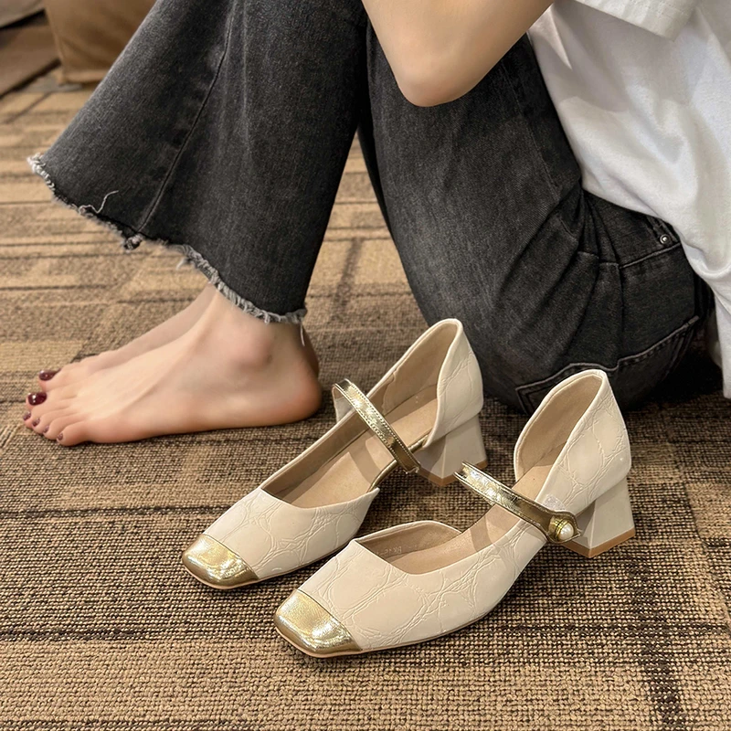 法式裙子高跟凉鞋配粗跟时尚小个子单鞋玛丽珍鞋女2025小香风新款