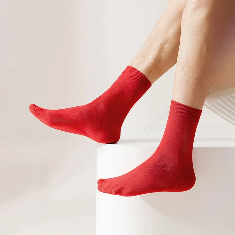 汉麻红色新年袜子5双