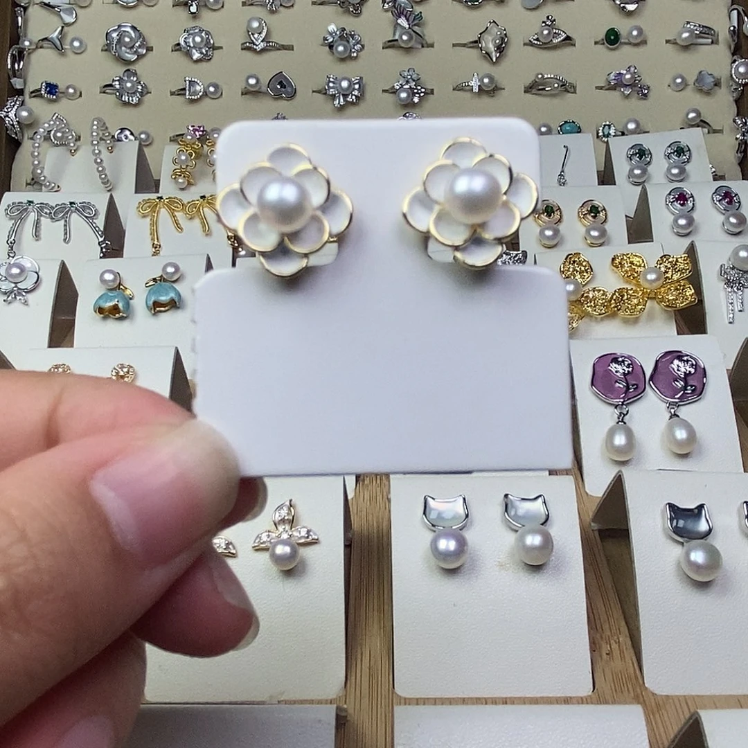 银S925镶嵌淡水珍珠耳饰