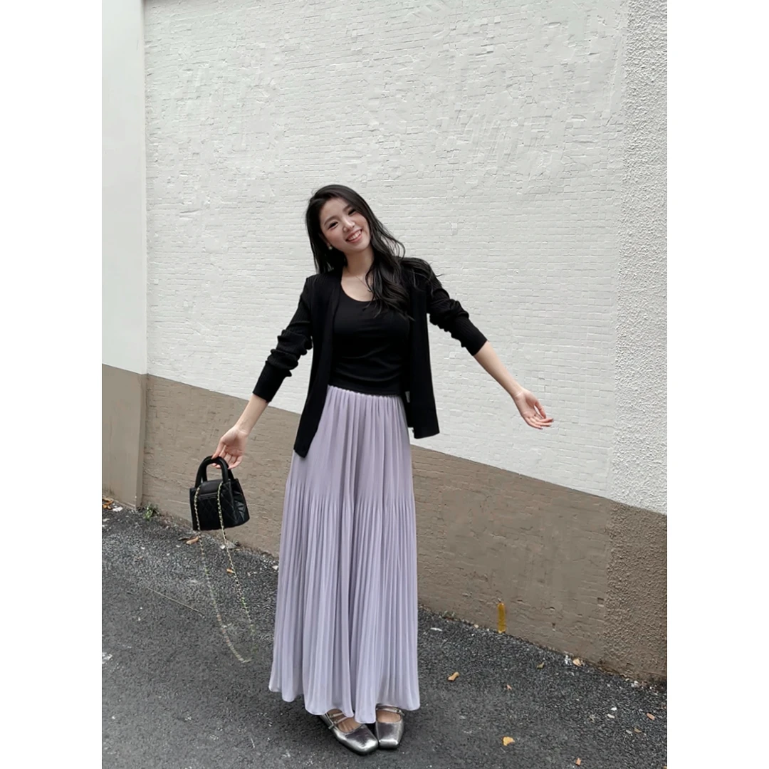 48H【纸片人】高个子女装加长V领单排扣坑条显瘦针织开衫外套 SP056