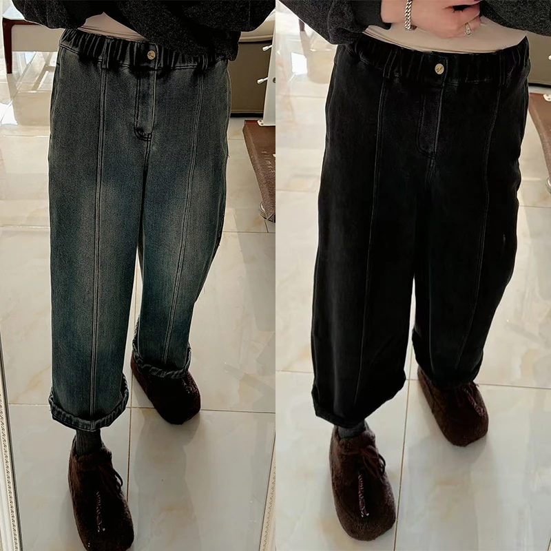 大码女装加绒牛仔裤女120斤到260斤胖妹妹腿粗屁股大显瘦裤子冬季