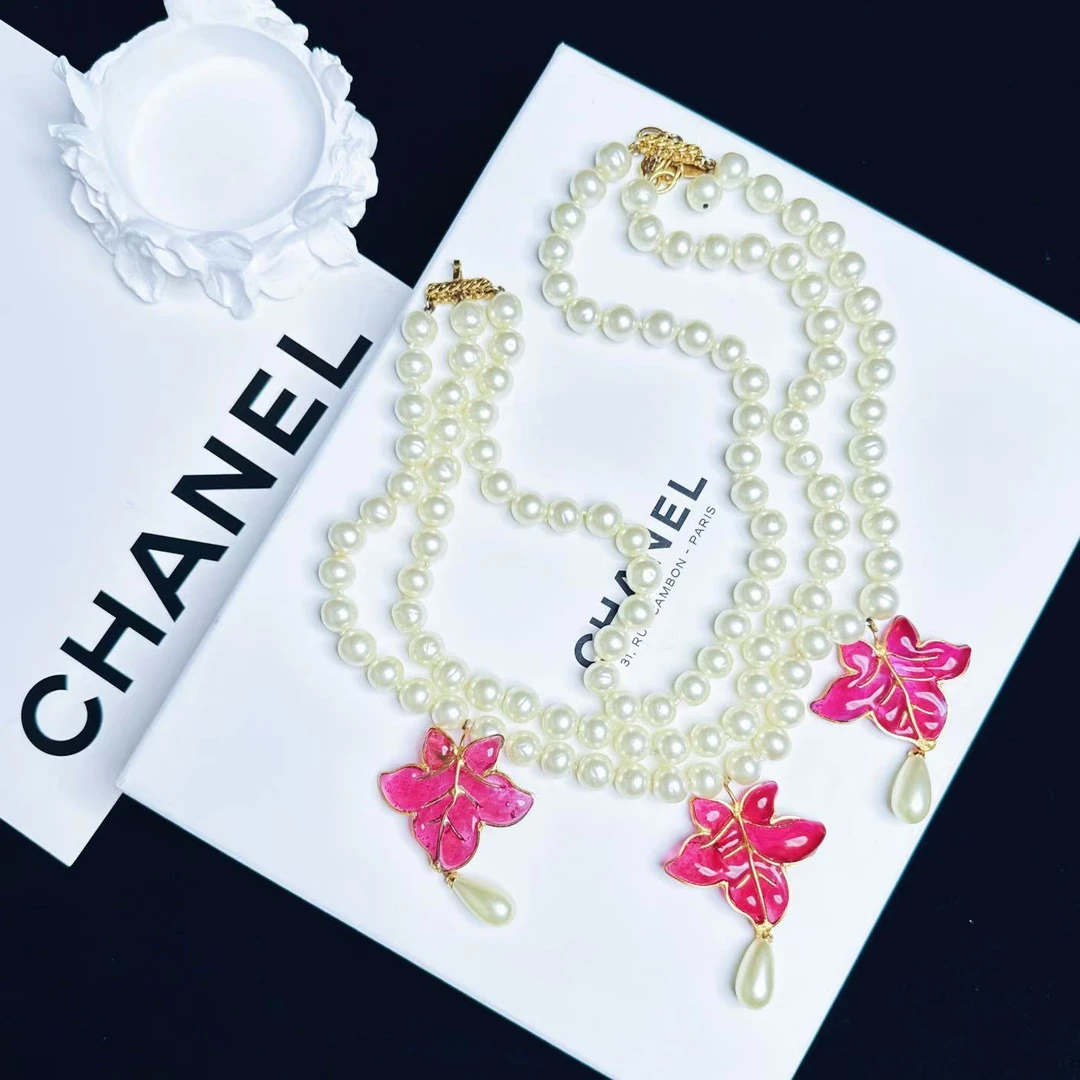 95新 Chanel/香奈儿 柚礼中古/香奈儿收藏款粉色珍珠项链XP