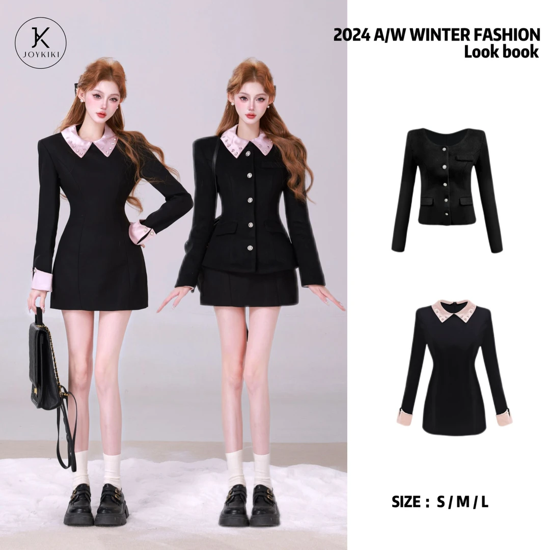 JOY KIKI金金【伯爵千金】冬季纯欲辣妹拼接撞色套装W23DF054WE