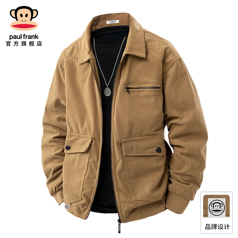 PaulFrank/大嘴猴灯芯绒工装夹克男2025秋季新款潮流休闲翻领外套
