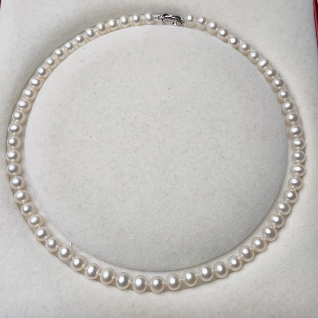 淡水珍珠银S925镶嵌颈饰7-8mm