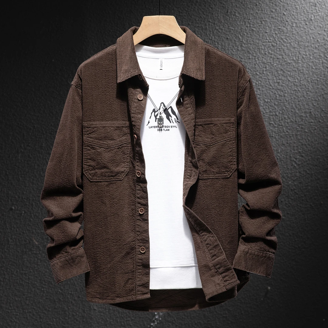 MR.MUDI/穆迪先生灯芯绒休闲衬衫男新款宽松翻领条绒上衣秋季外套
